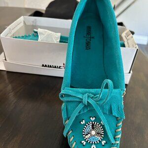 Minnetonka Turquoise Suede Moccasins